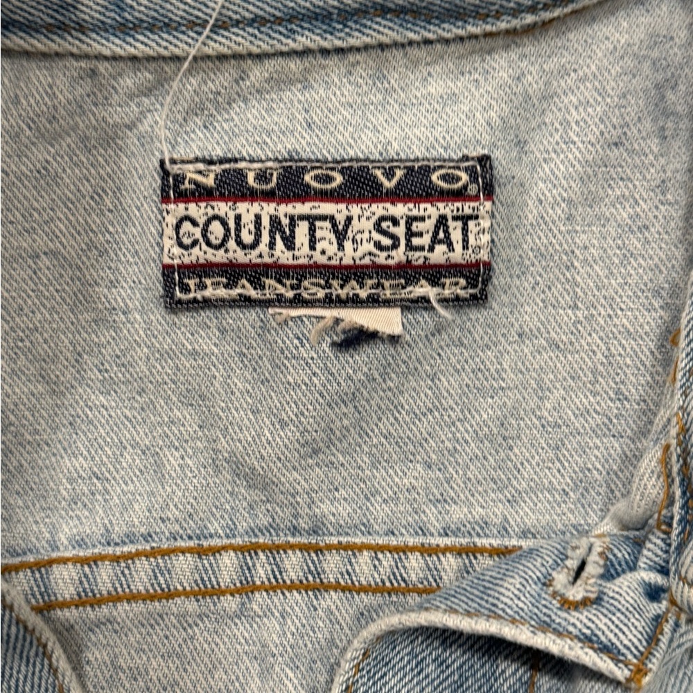Vintage 90's Top, Y2K County Seat Denim Trucker Vest Floral Embroidered - Picture 6 of 7